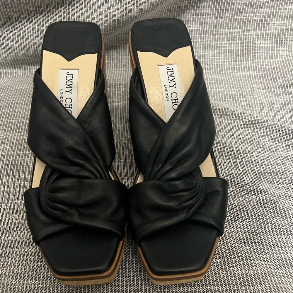 Jimmy Choo Black Wedge Sandals